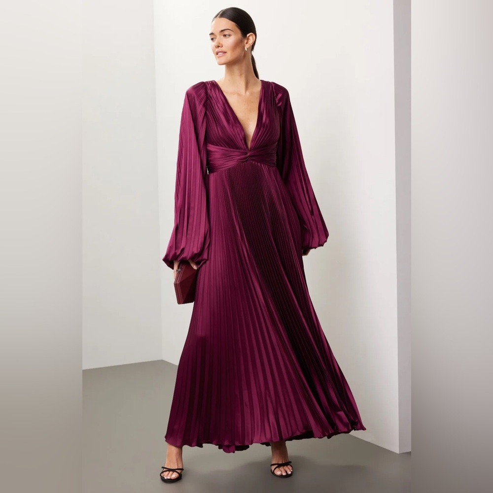 Mac Duggal Burgundy Pleated Gown